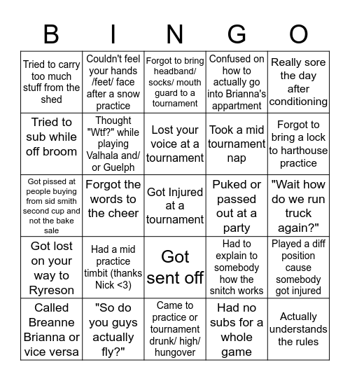 Centaurs Bingo Card