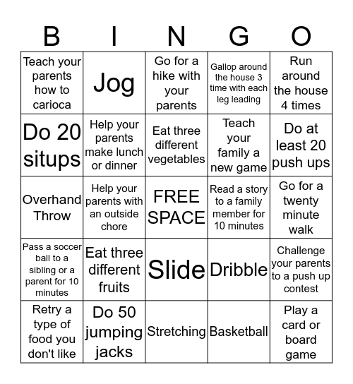 PE Bingo! Bingo Card