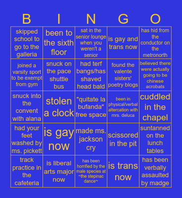 did u go to good counsel academy Bingo Card