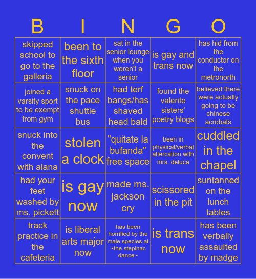 did u go to good counsel academy Bingo Card