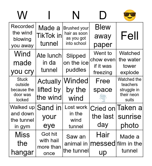 Wind tunnel edition Bingo Card