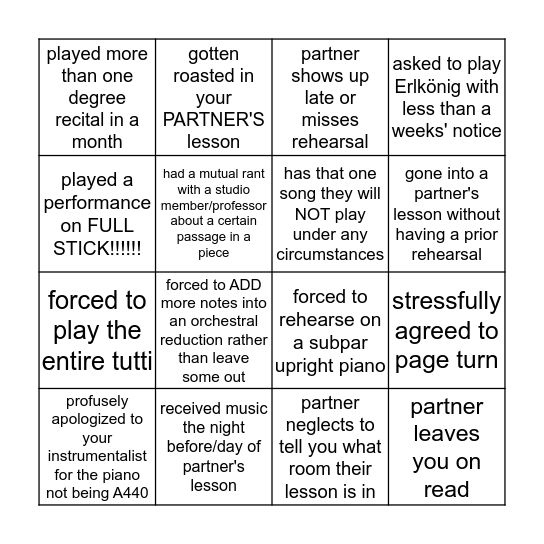 collaborative piano bingo Card