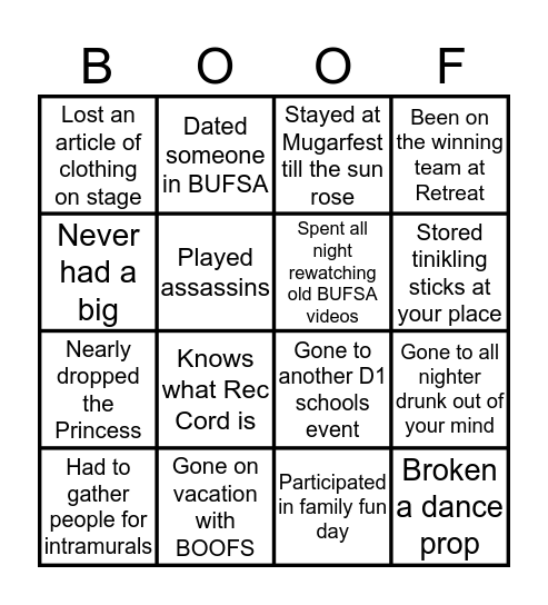 BOOF Bingo Card