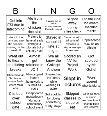 Meridian Junior College Bingo Card