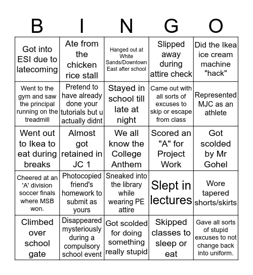 Meridian Junior College Bingo Card