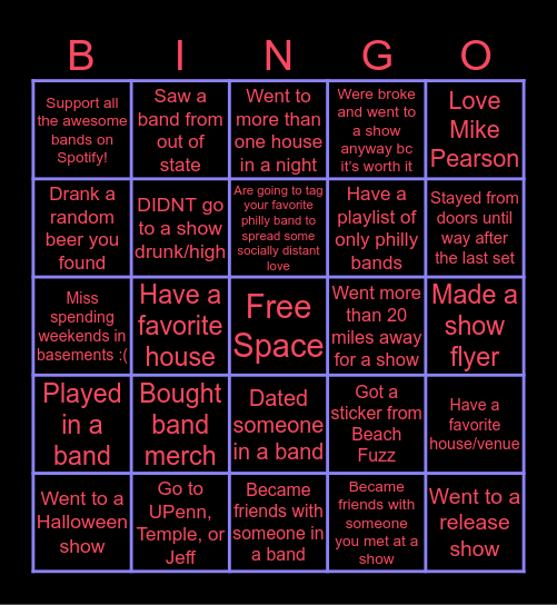 Philly D.I.Y. Bingo Card