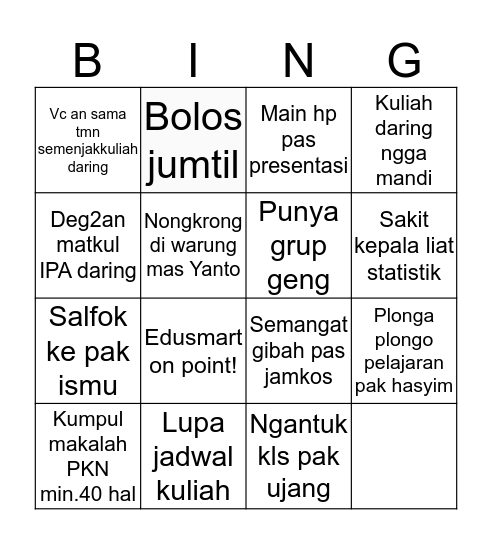 PGSD UNILA Bingo Card