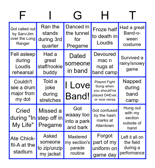 UDMB Member Bingo Card