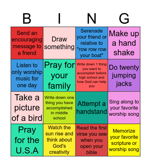 FMC youths bingo. (Middle school) Bingo Card