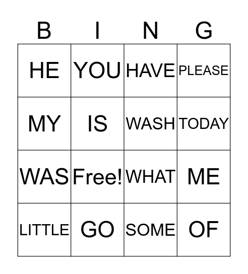 Sightwords 1 Bingo Card