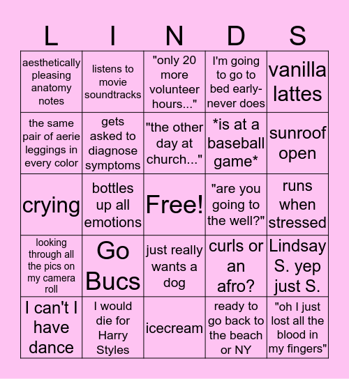 Lindsay Bingo Card