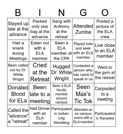 ELA Bingo Card