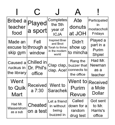 ICJA! Bingo Card