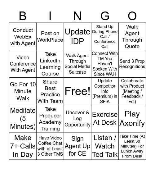 Foremost BINGO Card