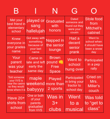 VVS Alumni BINGO Card