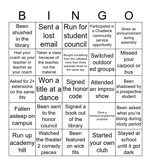 Chadwick Bingo Card