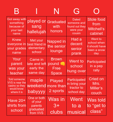 VVS Alumni BINGO Card