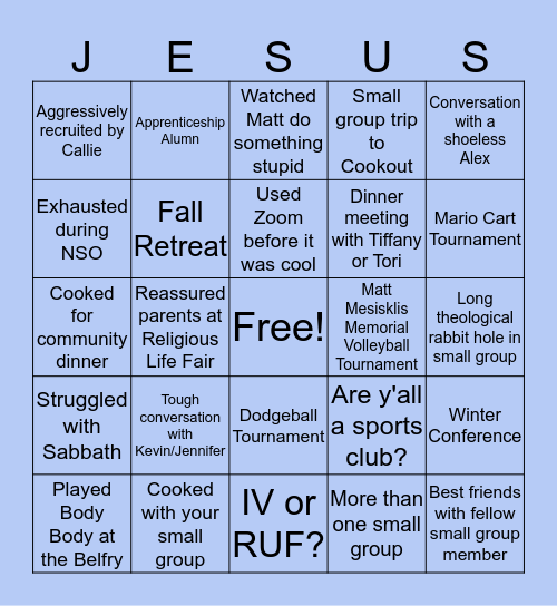 IV @ W&L Bingo Card