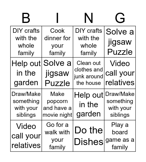 Community Activities Bingo Card