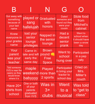 VVS Alumni BINGO Card