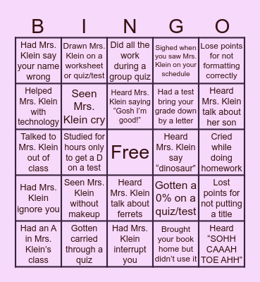 Mrs. Klein Bingo Card