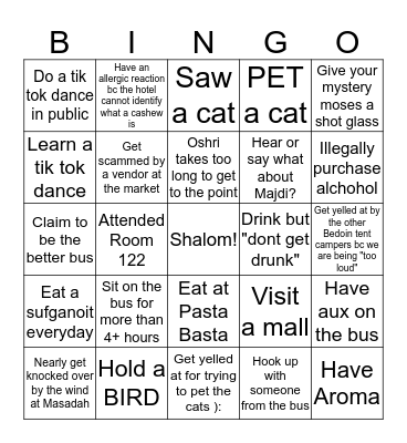 Birthright Bus Bingo Card
