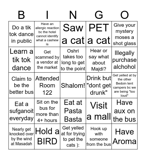 Birthright Bus Bingo Card