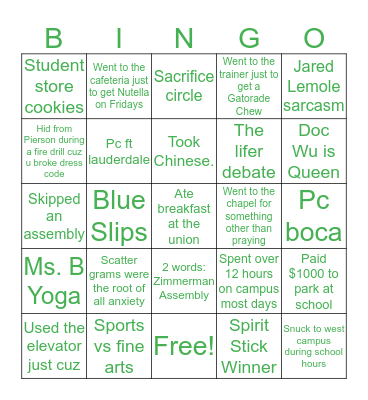 You Know You Went to PC Bingo Card