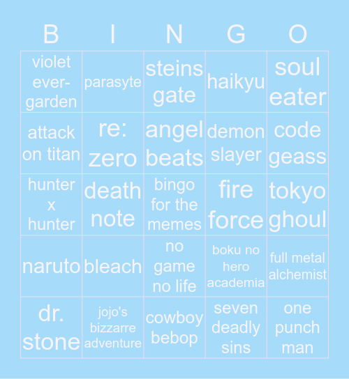 i'm either a shut in or closet weeb Bingo Card