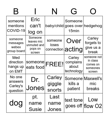 Online Class Bingo Card