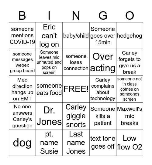 Online Class Bingo Card