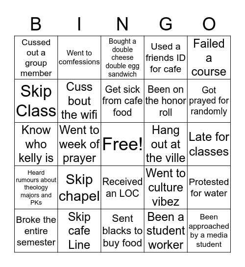 NCU Bingo Card