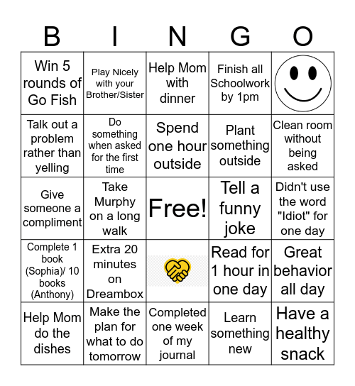 Best Behavior Bingo Card