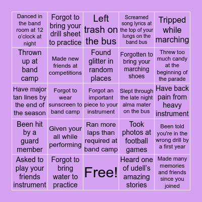 Walhalla marching band Bingo Card