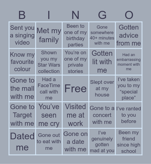 Louie’s Bingo Card