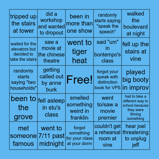 AMDA BINGO LOS ANGELES CAMPUS Bingo Card