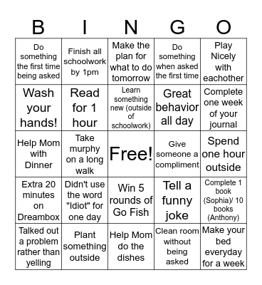 Best Behavior Bingo Card