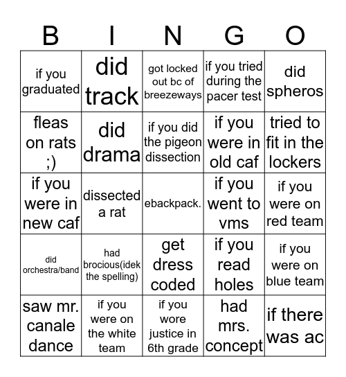 vms bingo Card