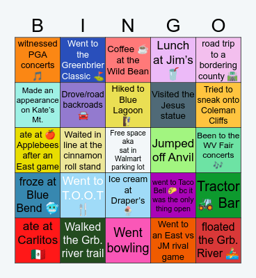 Lewisburg Bingo Card