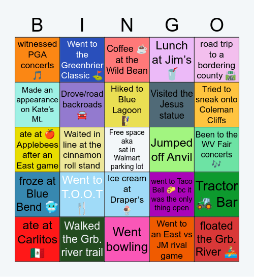 Lewisburg Bingo Card