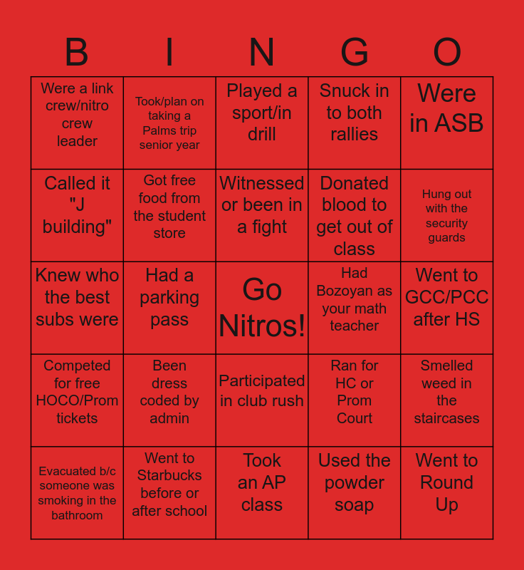 Glendale High Edition Bingo Card