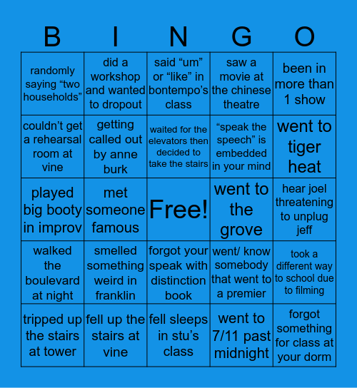 AMDA BINGO LOS ANGELES CAMPUS Bingo Card