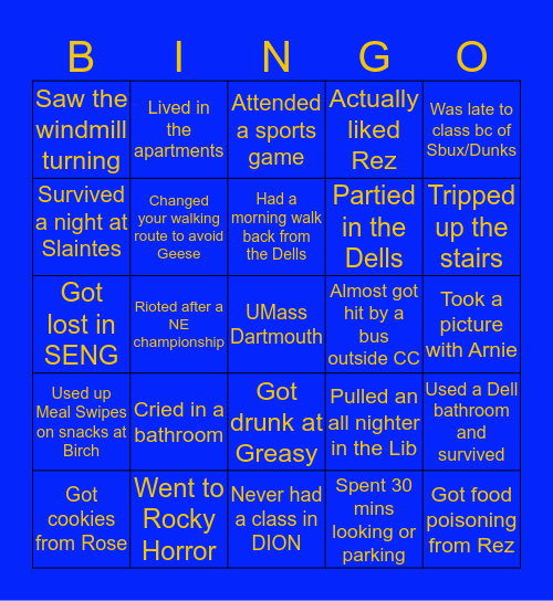 UMass Dartmouth Bingo Card