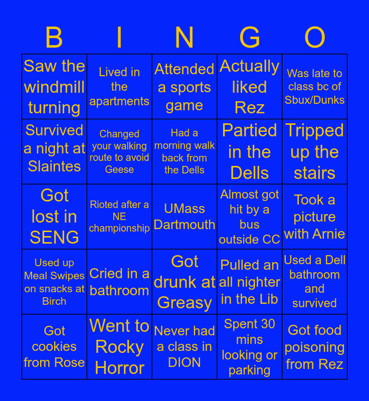 UMass Dartmouth Bingo Card