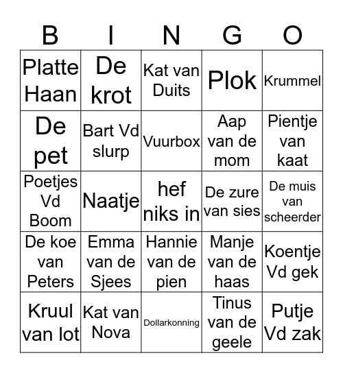 Diems Bijnamen Bingo Card