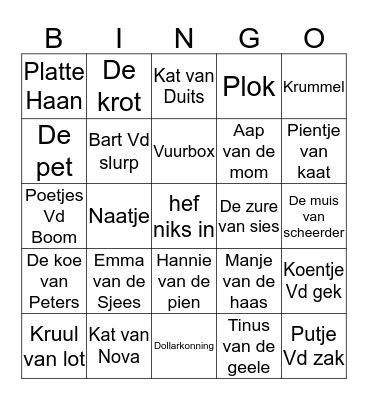 Diems Bijnamen Bingo Card