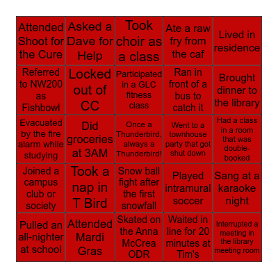 AUSU -Thunderbird BINGO Card