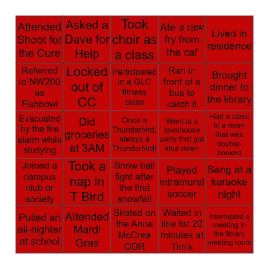 AUSU -Thunderbird BINGO Card