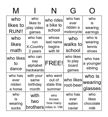 Find a Teammate: Bingo Card