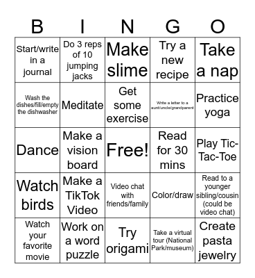 Quaratine Bingo 2 Bingo Card